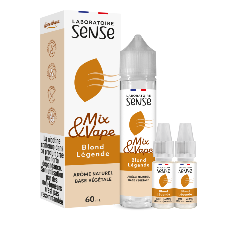 Pack Blond Légende Laboratoire Sense Mix & Vape 60 mL en 6 mg/mL : flacon et 2 boosters