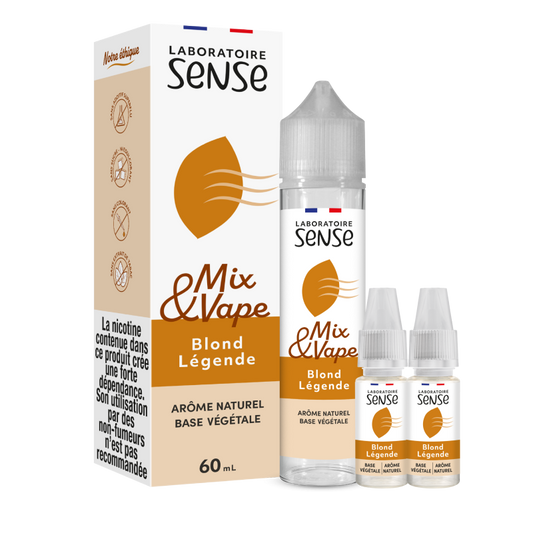 Pack Blond Légende Laboratoire Sense Mix & Vape 60 mL en 6 mg/mL : flacon et 2 boosters