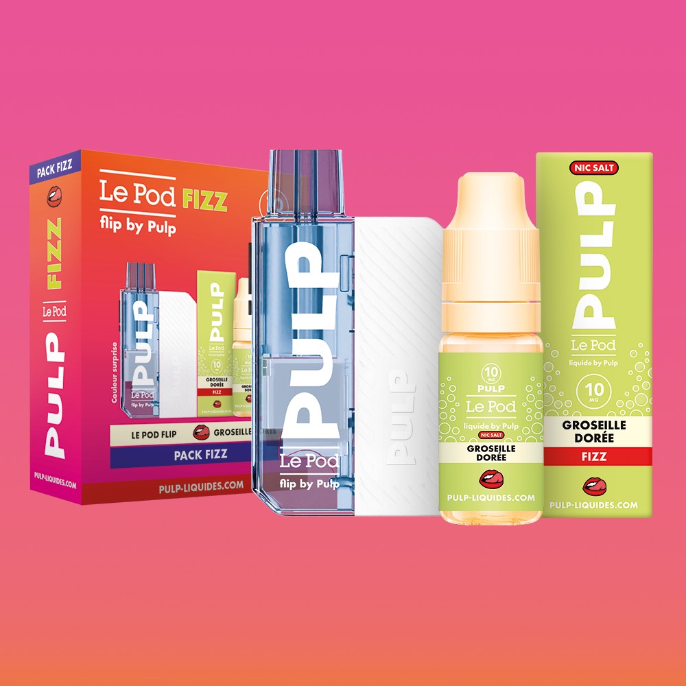Pack Fizz Flip PULP Groseille Dorée : pod Le Pod Flip et flacon de 10 mL