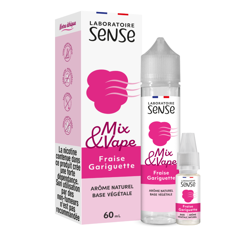 Pack Fraise Gariguette Laboratoire Sense Mix & Vape 60 mL en 3 mg/mL : flacon et 1 booster