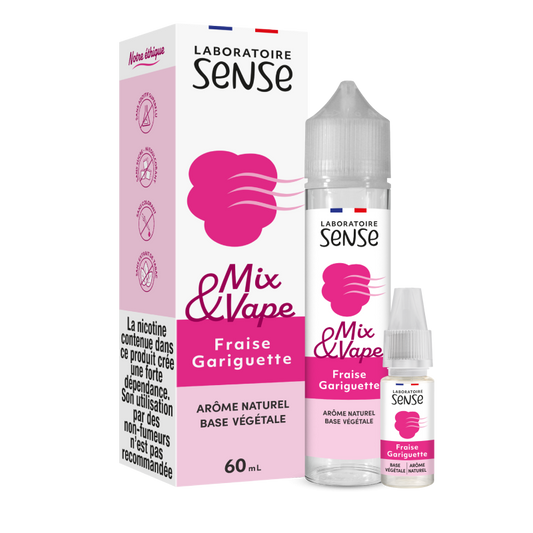 Pack Fraise Gariguette Laboratoire Sense Mix & Vape 60 mL en 3 mg/mL : flacon et 1 booster