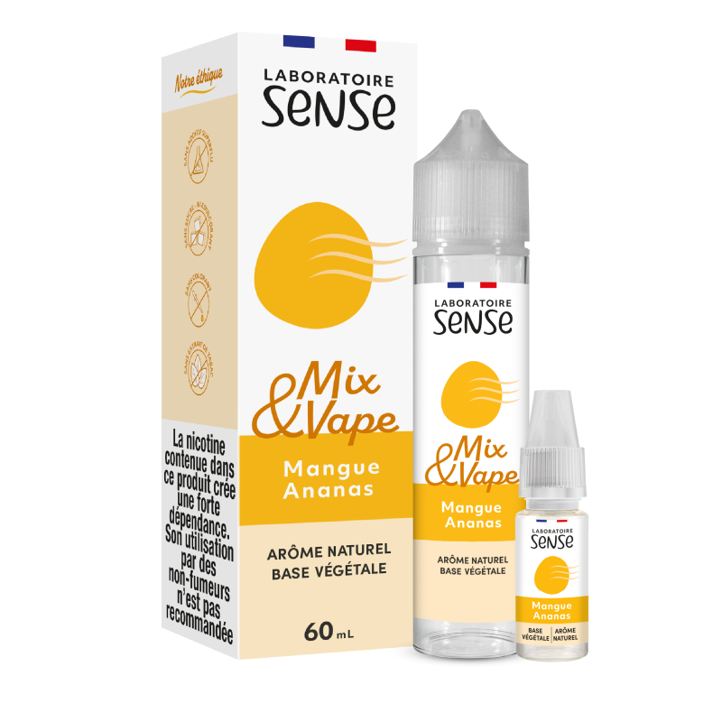 Pack Mangue Ananas Laboratoire Sense Mix & Vape 60 mL en 3 mg/mL : flacon et 1 booster