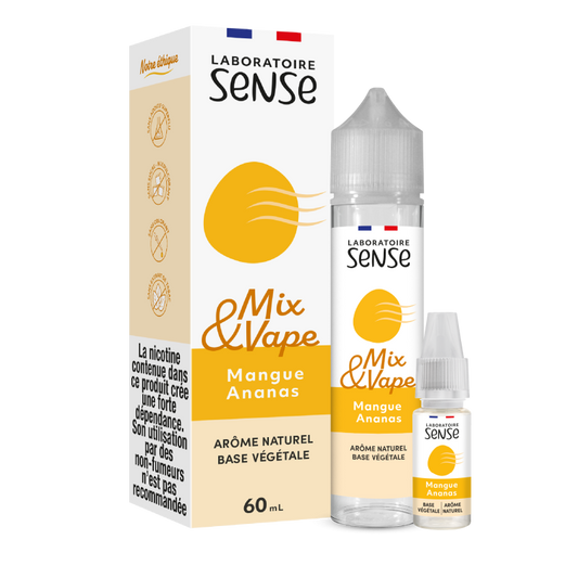 Pack Mangue Ananas Laboratoire Sense Mix & Vape 60 mL en 3 mg/mL : flacon et 1 booster