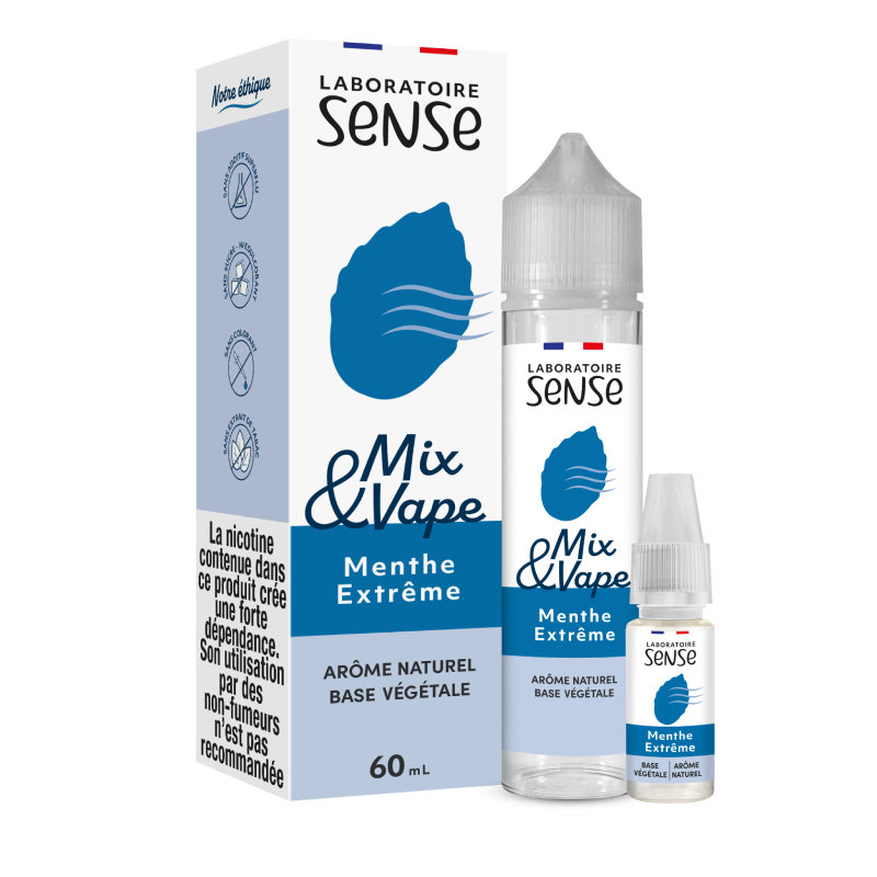 Pack Menthe Extrême Laboratoire Sense Mix & Vape 60 mL en 3 mg/mL : flacon et 1 booster