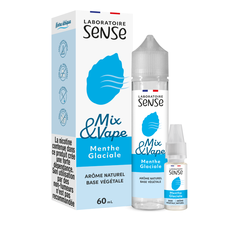 Pack Menthe Glaciale Laboratoire Sense Mix & Vape 60 mL en 3 mg/mL : flacon et 1 booster