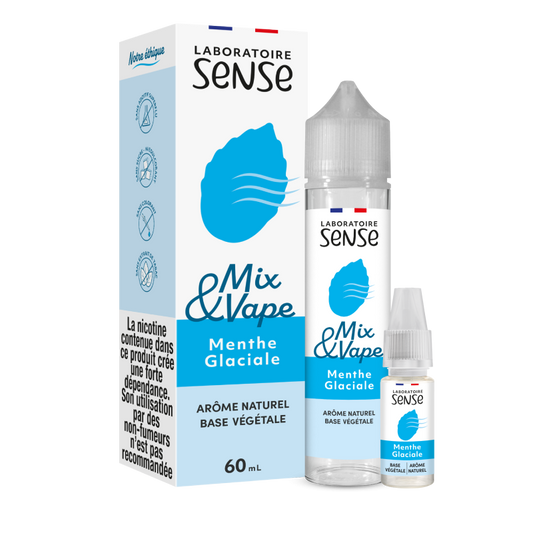 Pack Menthe Glaciale Laboratoire Sense Mix & Vape 60 mL en 3 mg/mL : flacon et 1 booster