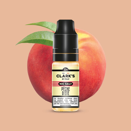 E-liquide Pêche d'Été Clark's by PULP Nic Salt aux sels de nicotine, flacon de 10 mL