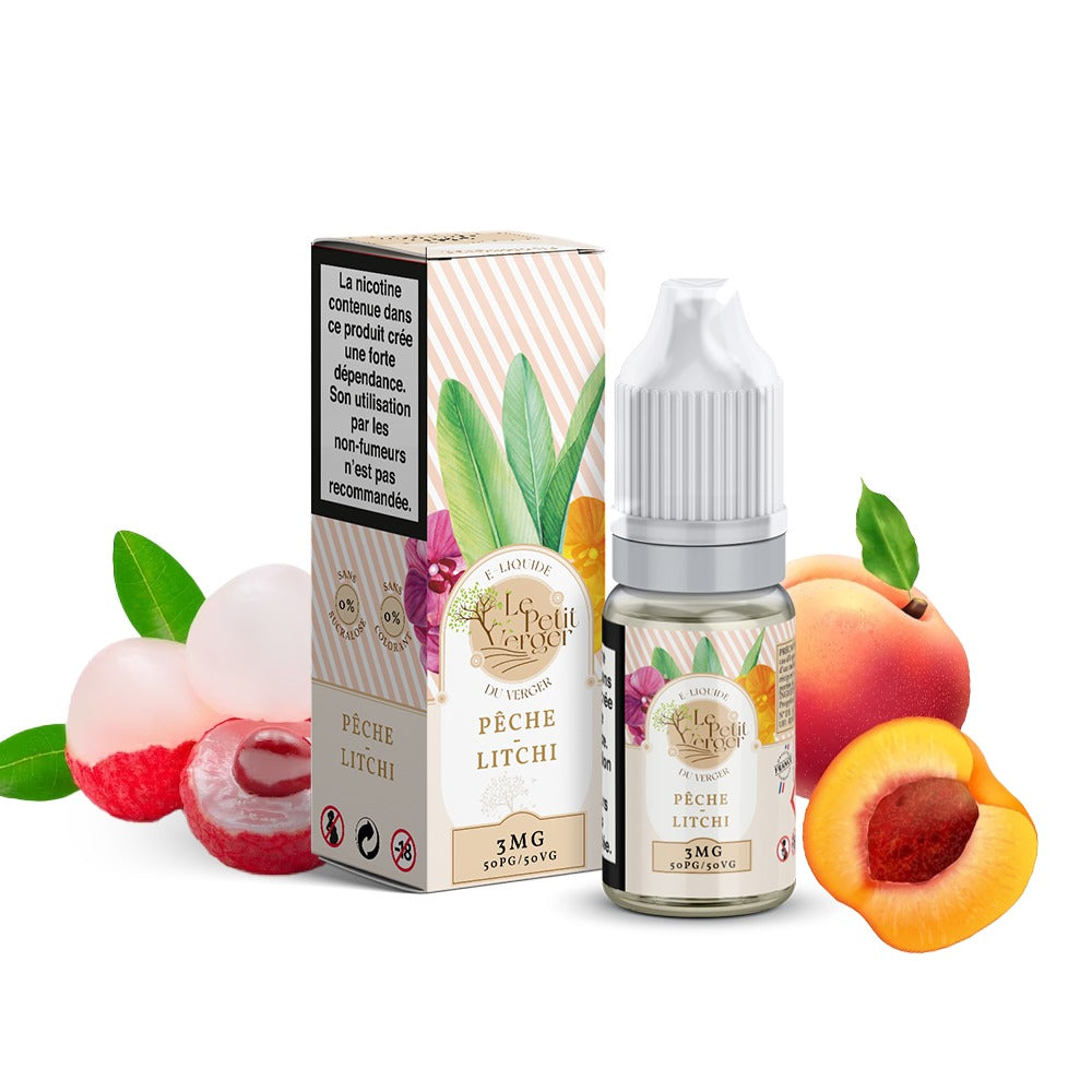 E-liquide Pêche Litchi Savourea Le Petit Verger, flacon de 10 mL