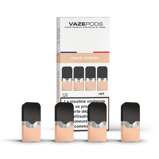 Vaze Pods Café Crème : boîte de 4 cartouches pré-remplies en 10 mg/mL