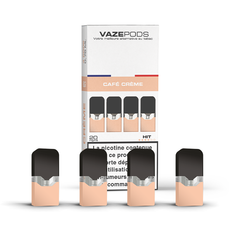Vaze Pods Café Crème : boîte de 4 cartouches pré-remplies en 20 mg/mL