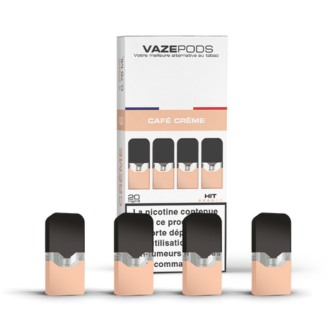 Vaze Pods Café Crème : boîte de 4 cartouches pré-remplies en 20 mg/mL