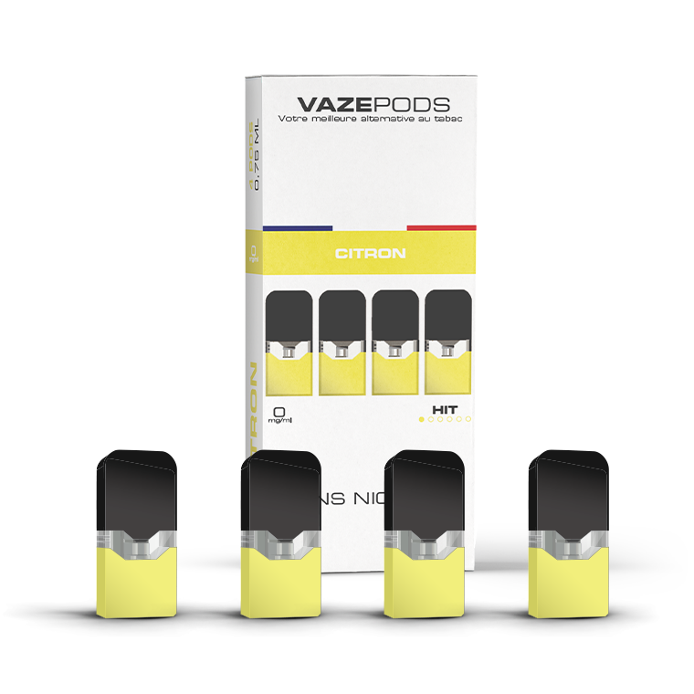 Vaze Pods Citron : boîte de 4 cartouches pré-remplies sans nicotine (0 mg/mL)