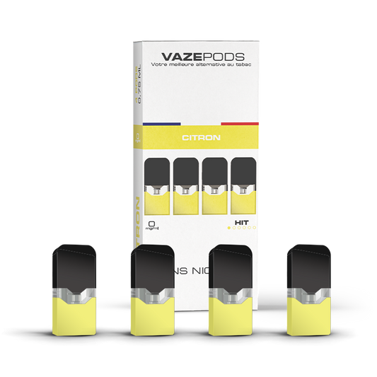 Vaze Pods Citron : boîte de 4 cartouches pré-remplies sans nicotine (0 mg/mL)