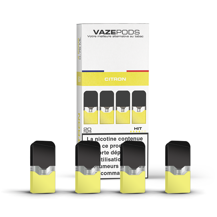 Vaze Pods Citron : boîte de 4 cartouches pré-remplies en 20 mg/mL