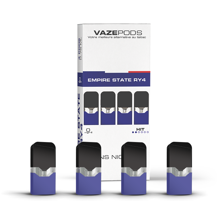 Vaze Pods Empire State RY4 : boîte de 4 cartouches pré-remplies sans nicotine (0 mg/mL)