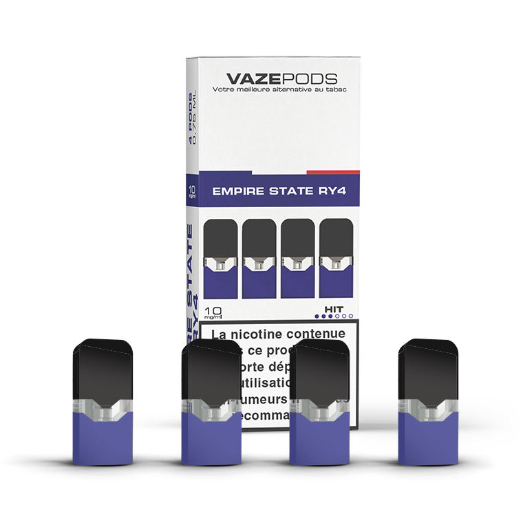 Vaze Pods Empire State RY4 : boîte de 4 cartouches pré-remplies en 10 mg/mL