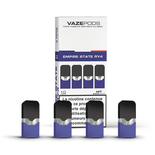 Vaze Pods Empire State RY4 : boîte de 4 cartouches pré-remplies en 10 mg/mL