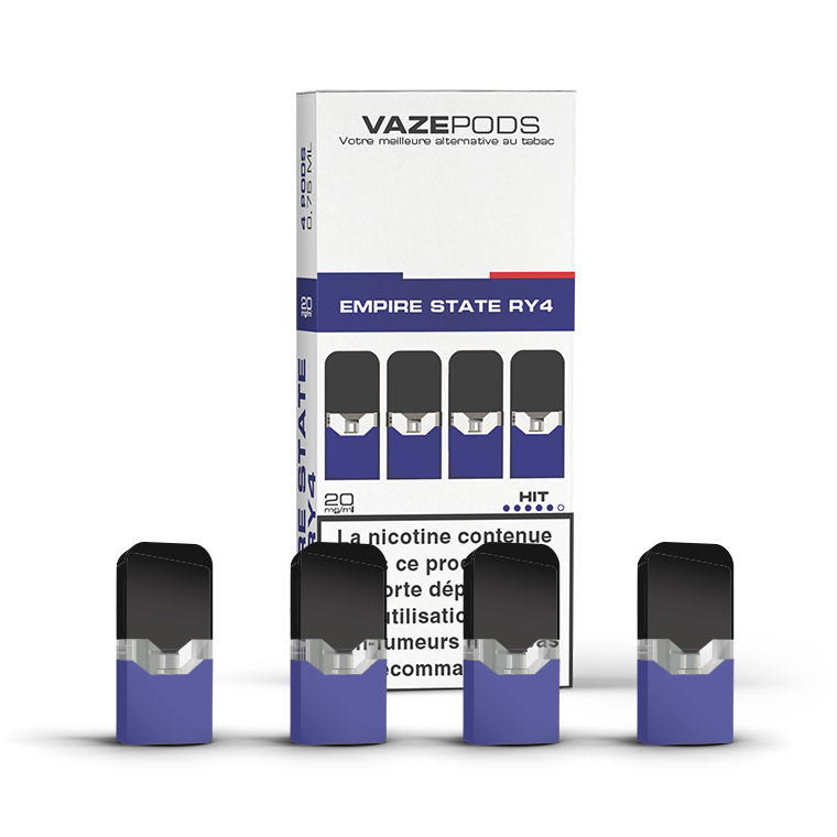Vaze Pods Empire State RY4 : boîte de 4 cartouches pré-remplies en 20 mg/mL