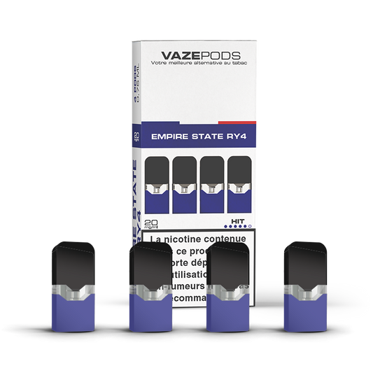 Vaze Pods Empire State RY4 : boîte de 4 cartouches pré-remplies en 20 mg/mL