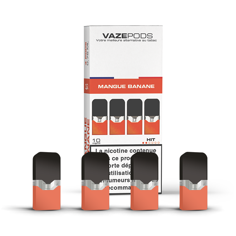 Vaze Pods Mangue Banane : boîte de 4 cartouches pré-remplies en 10 mg/mL