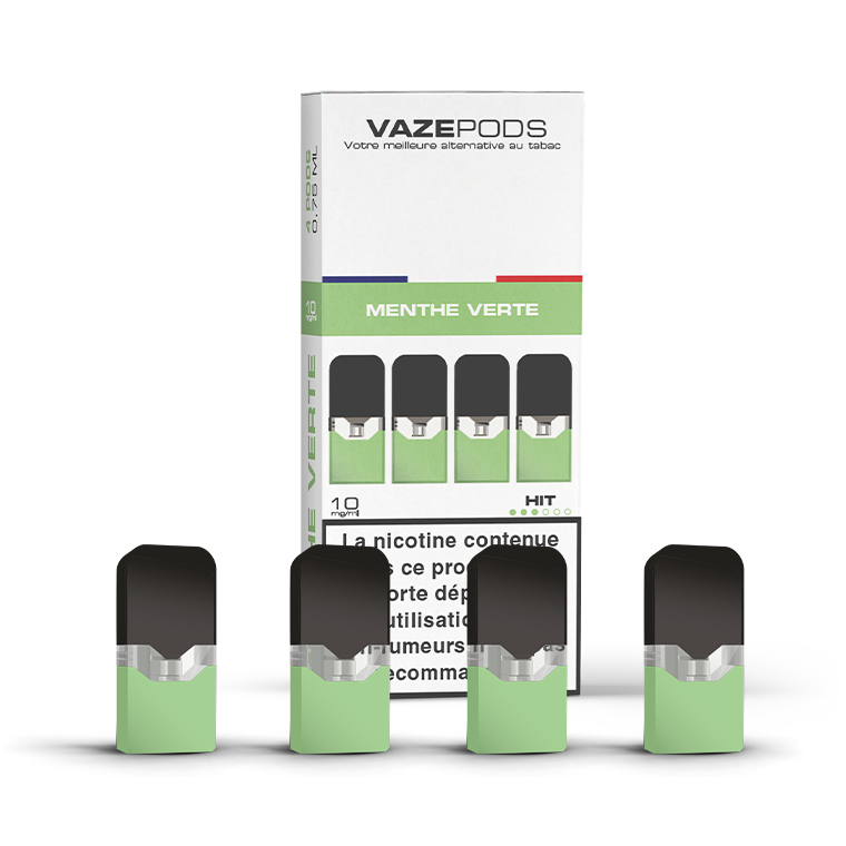 Vaze Pods Menthe Verte : boîte de 4 cartouches pré-remplies en 10 mg/mL