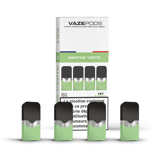Vaze Pods Menthe Verte : boîte de 4 cartouches pré-remplies en 20 mg/mL