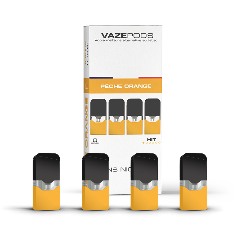 Vaze Pods Pêche Orange : boîte de 4 cartouches pré-remplies sans nicotine (0 mg/mL)