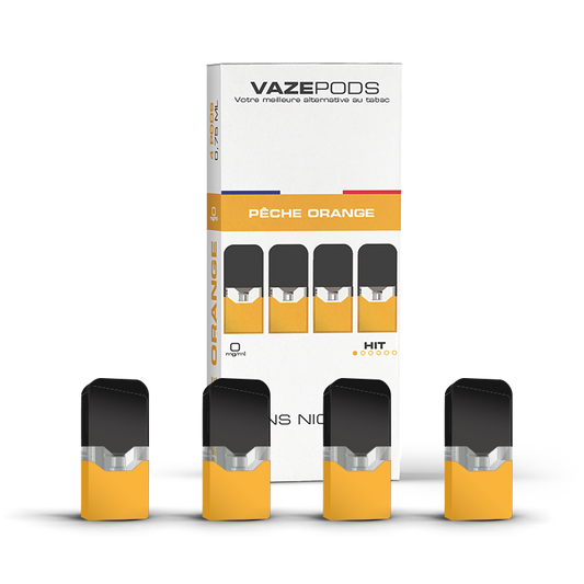 Vaze Pods Pêche Orange : boîte de 4 cartouches pré-remplies sans nicotine (0 mg/mL)